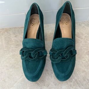 Vince Camuto Gathie Platform Suede Loafers in Dark Green